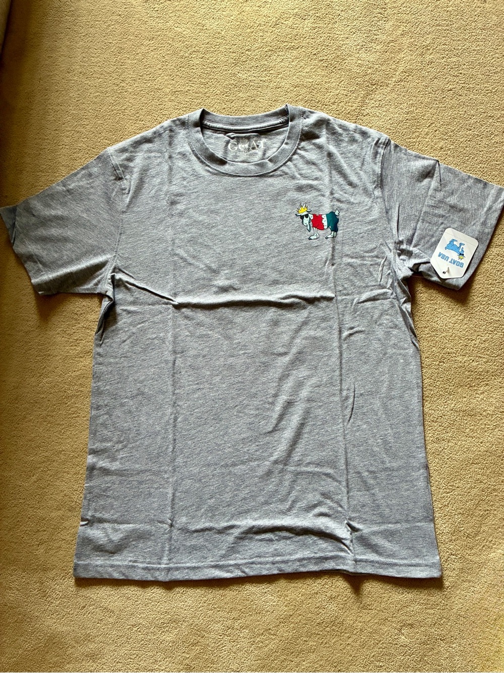 Classic Crewneck Men’s GOAT T-Shirt - Light Gray with Embroidered Graphic